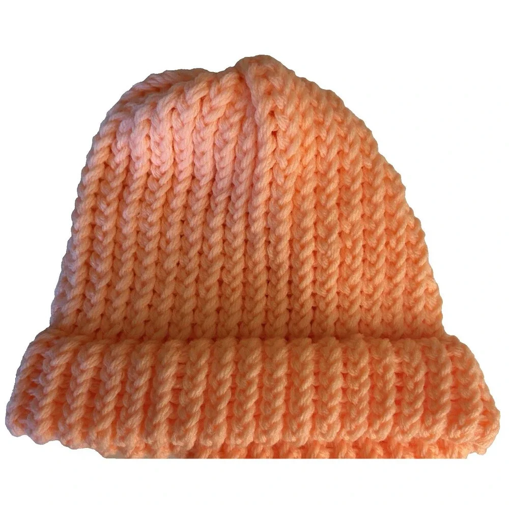 Handmade Kids Orange Knit Beanie Hat Girls Winter Warm Knit Cap
